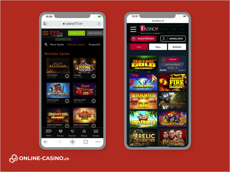 Mobile Ansicht von Online Casino Spielen in der Schweiz